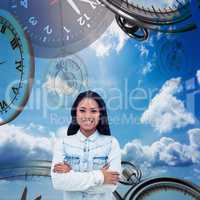 Composite image of asian woman with arms crossed smiling