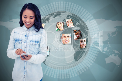 Composite image of asian woman using smartphone