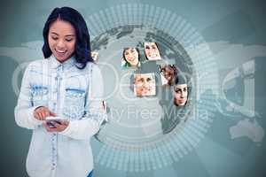 Composite image of asian woman using smartphone