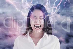 Composite image of screaming woman