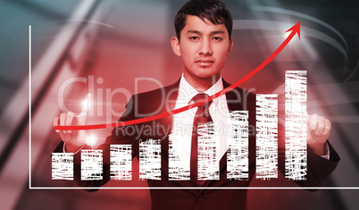 Composite image of unsmiling businessman holding