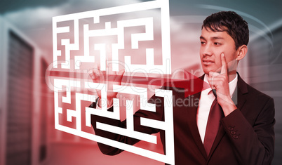 Composite image of thoughtful businessman touching