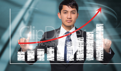 Composite image of unsmiling businessman holding