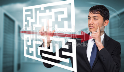 Composite image of thoughtful businessman touching