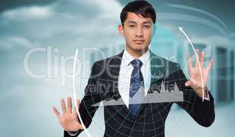 Composite image of unsmiling businessman touching