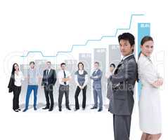 Composite image of portrait of business people standing back-to-
