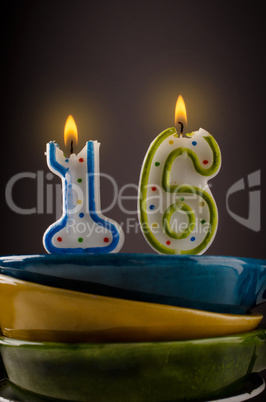 Birthday candles with sixteen