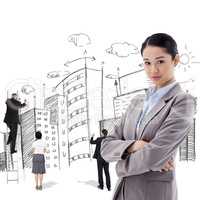 Composite image of portrait of a gorgeous businesswoman posing w