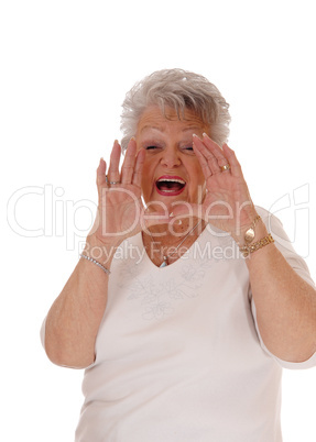 Senior woman shouting.