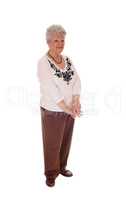 Elderly woman standing full body.