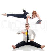 Businessmen - acrobats isolated on white backdrop