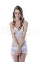 Modest long-haired model advertises negligee