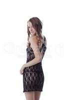 Pretty slim girl posing in lacy negligee