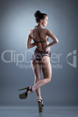Alluring slim girl posing in erotic negligee