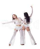 Cute dancers posing as angels, isolated on white