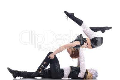 Flexible go-go dancers posing in acrobatic pose