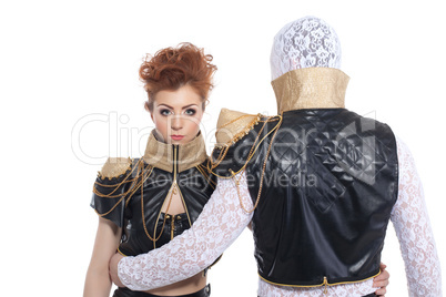 Contemporary young dancers in lace-leather suits