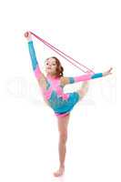 Cute little gymnast practicing with skipping rope