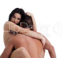 Beautiful naked woman hugging her husband