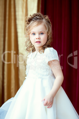 Pretty little girl posing in lush elegant dress