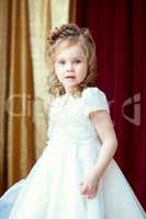 Pretty little girl posing in lush elegant dress