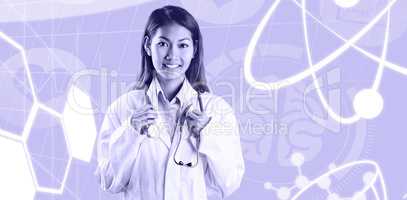 Composite image of asian doctor holding stethoscope