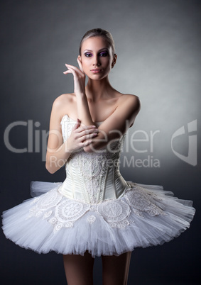 Image of pretty sensual ballerina posing at camera