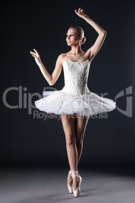 Attractive female ballet dancer posing in studio