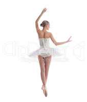 Rear view of sexy ballerina, isolated on white