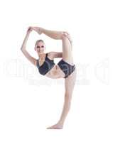 Flexible pretty blonde posing on vertical splits