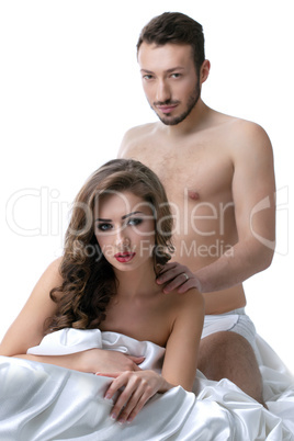 Image of sensual young lovers posing in bed