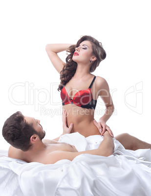 Studio shot of sensual lovers having sex