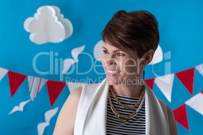 Smiling middle-aged model posing in stylish suit