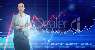 Composite image of elegant businesswoman with crossed arms