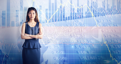 Composite image of businesswoman with crossed arms