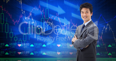 Composite image of portrait of a smiling businessman with the ar