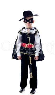 Cute little boy posing in Zorro costume
