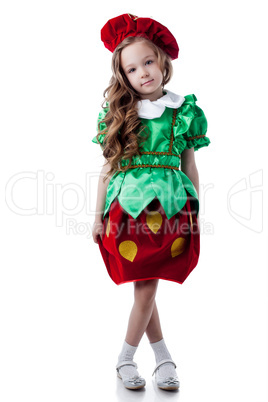 Cute little girl posing in strawberries costume