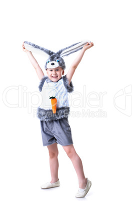 Cheerful little boy posing in bunny costume