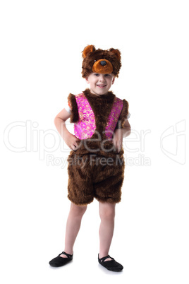 Image of funny little boy posing in bear suit
