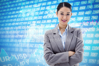 Composite image of portrait of a smiling brunette businesswoman