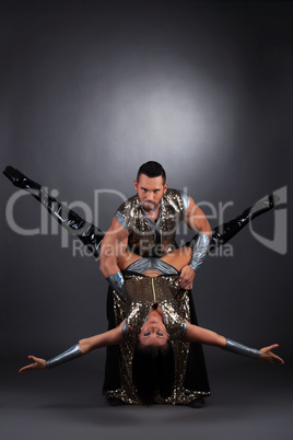 Passionate young couple dancing at camera