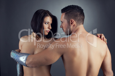 Image of naked young lovers looking at each other