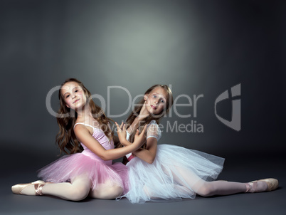Studio shot of two graceful ballet dancers