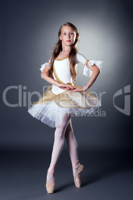 Graceful long-haired ballerina posing at camera