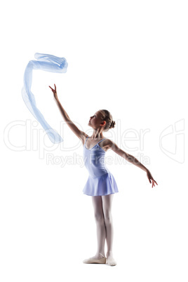 Graceful little girl dancing with cloth