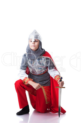 Brave little knight, isolated on white