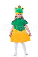 Lovely dark-haired girl posing in frog costume