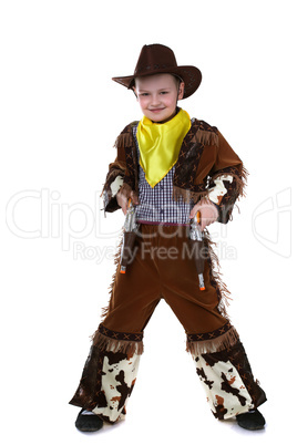 Cheerful little cowboy posing at camera