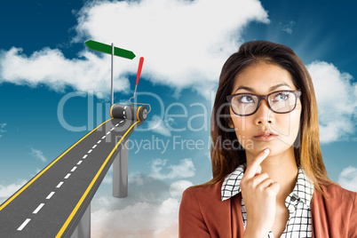 Composite image of thoughtful businesswoman with eyeglasses